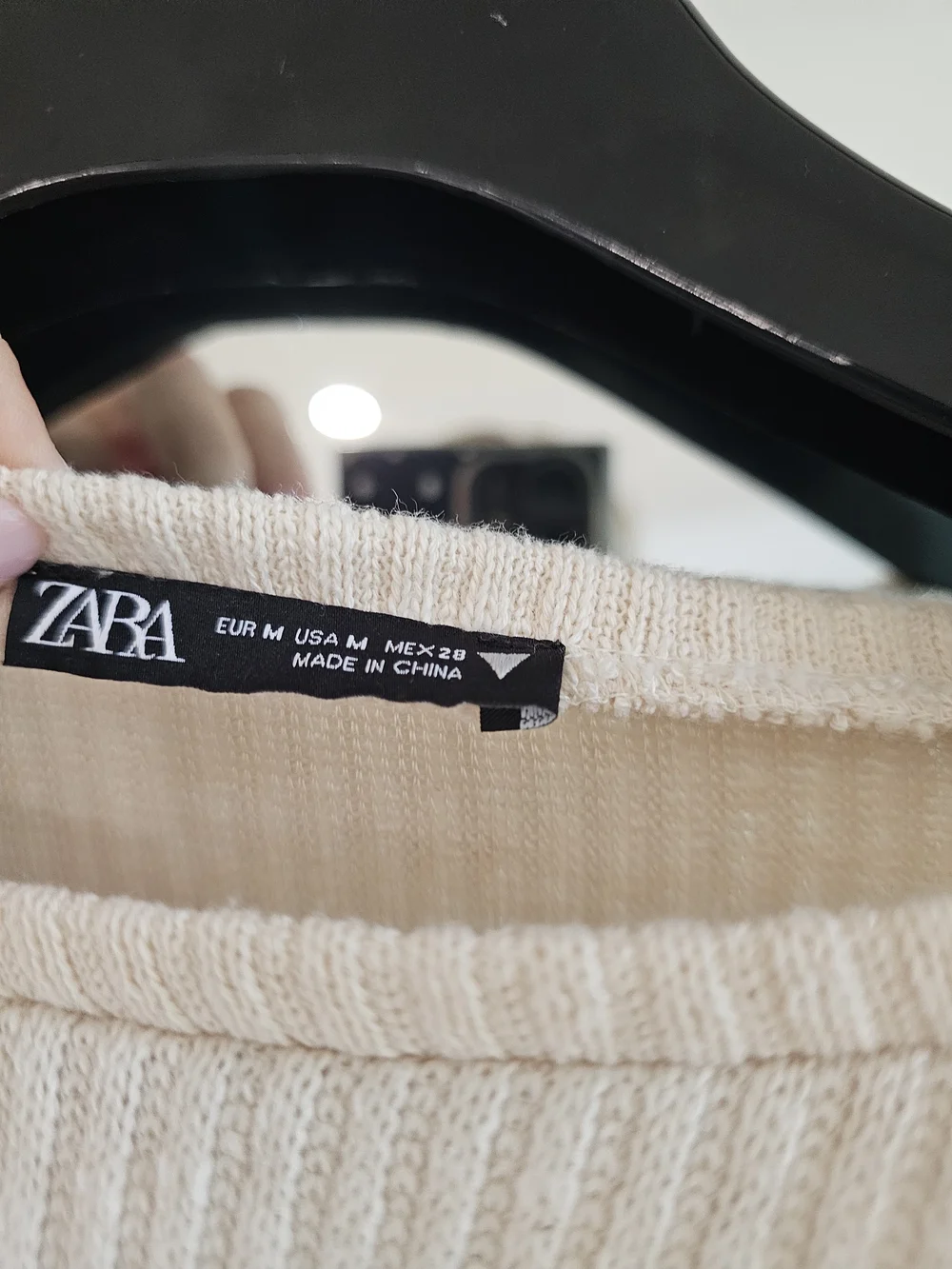 Zara Cream Crochet-Hem Ribbed Knit Sweater